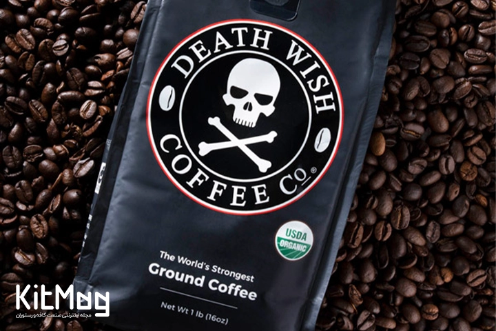 دانه قهوه آسیاب شده death wish بر روی دانه های قهوه