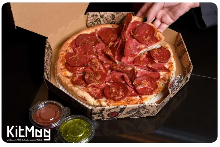 جعبه پیتزا هشت ضلعی کاغذی طرح پیزا ۳۰ سانتیمتری کیت لاین