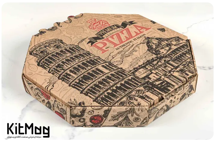 جعبه پیتزا هشت ضلعی کاغذی طرح پیزا ۳۰ سانتیمتری کیت لاین