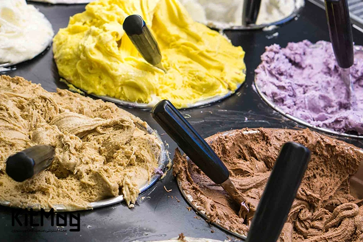 فریزر روباز بستنی اسکوپی که با ثعلب و پودر بستنی درست شده اند