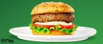 طرز تهیه همبرگر رستورانی یک همبرگر کلاسیک با پس زمینه سبز و یک برگر برزگ و هیجان انگیز