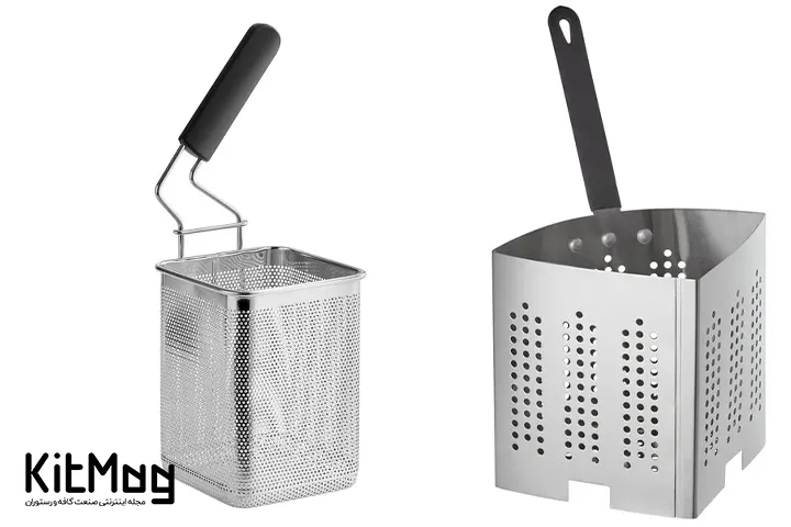 انواع سبد و بسکت برای پخت و آب کشی پاستا در آشپزخانه صنعتی.کیت مگ.