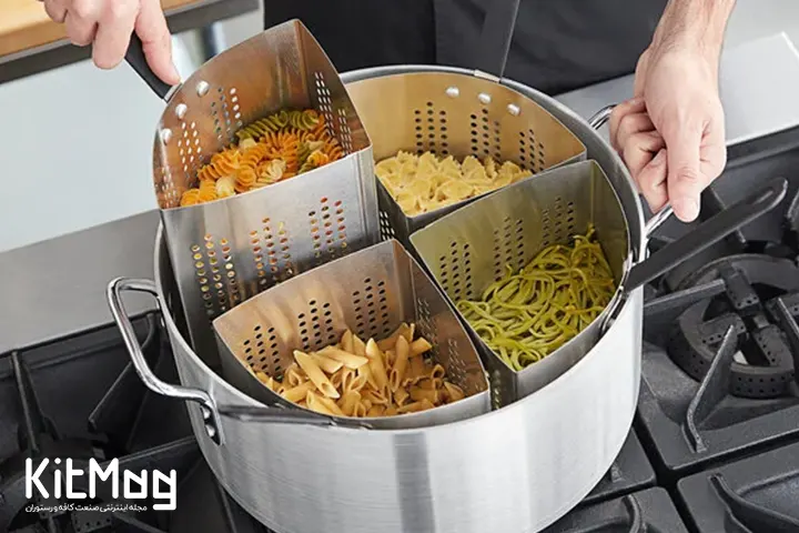 انواع سبد های آبکشی و پخت پاستا برای قابلمه های پخت پاستا. کیت مگ.