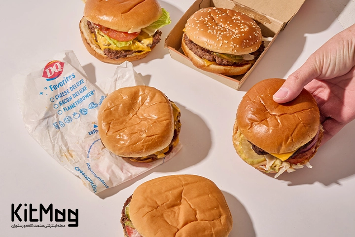 بهترین پنیر مورد استفاده در همبرگر
پنج عدد برگر مختلف در تصویر که با محتویات آن ها در تصویر قابل مشاهده می باشد