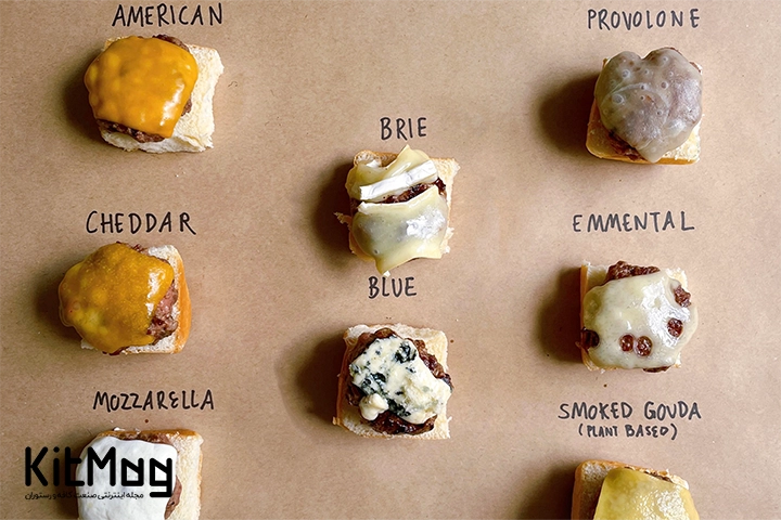 هشت مدل از معروف ترین پنیرهای همبرگر در تصویر قابل مشاهده می باشد