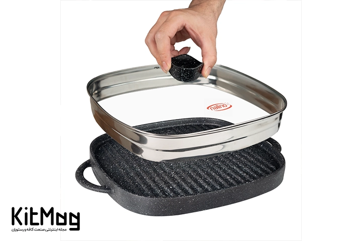 تابه چدنی برند نالینو همراه با در برای پخت گوشت استیک و انواع مرغ و سبزیجات