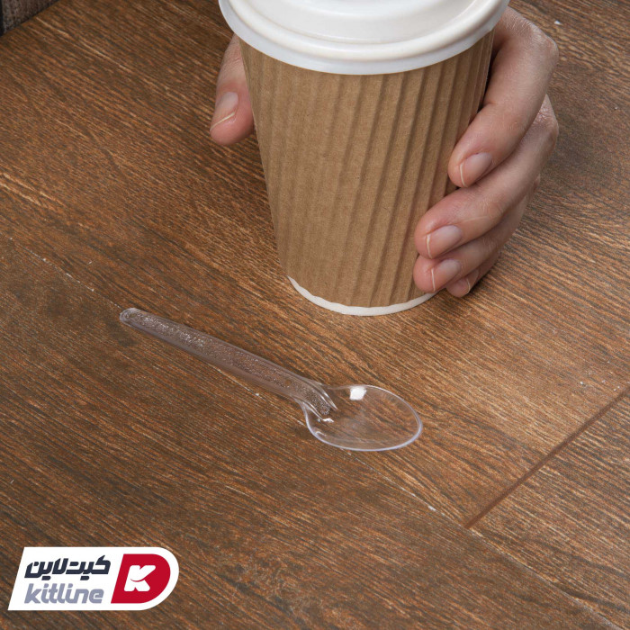 ماگ قهوه و قاشق یکبار مصرف ۱۲.۵ سانتی شفاف کاوردار-2
