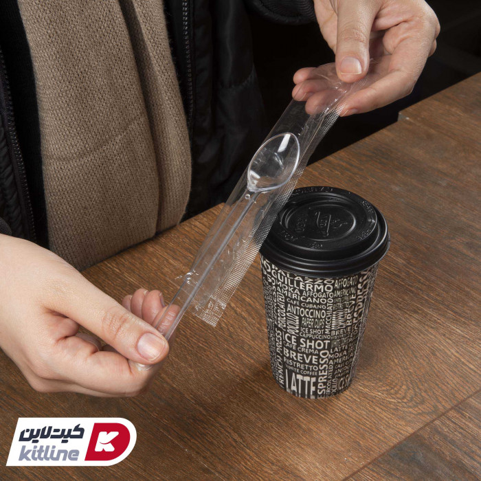 ماگ قهوه و قاشق یکبار مصرف ۱۷ سانتی شفاف کاوردار-2