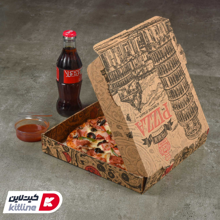 پیتزا مخلوط در جعبه پیتزا متوسط طرح برج پیزا-01