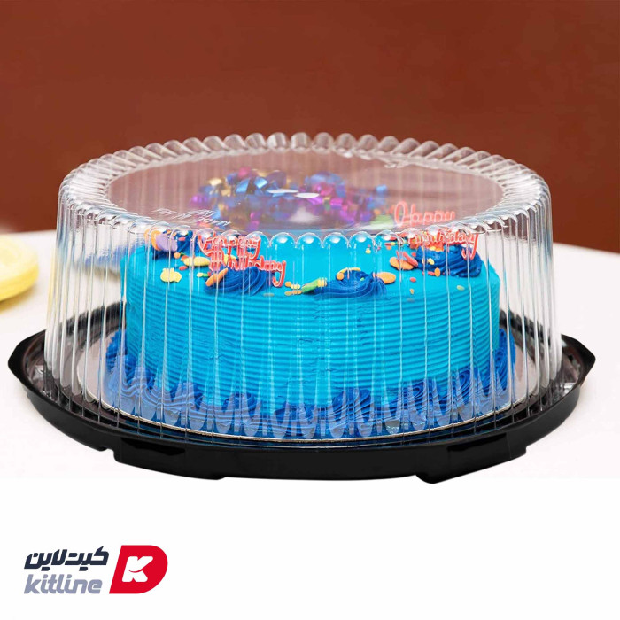 کیک با روکش آبی و اسمارتیز داخل ظرف کیک یکبار مصرف شفاف کوچک-2