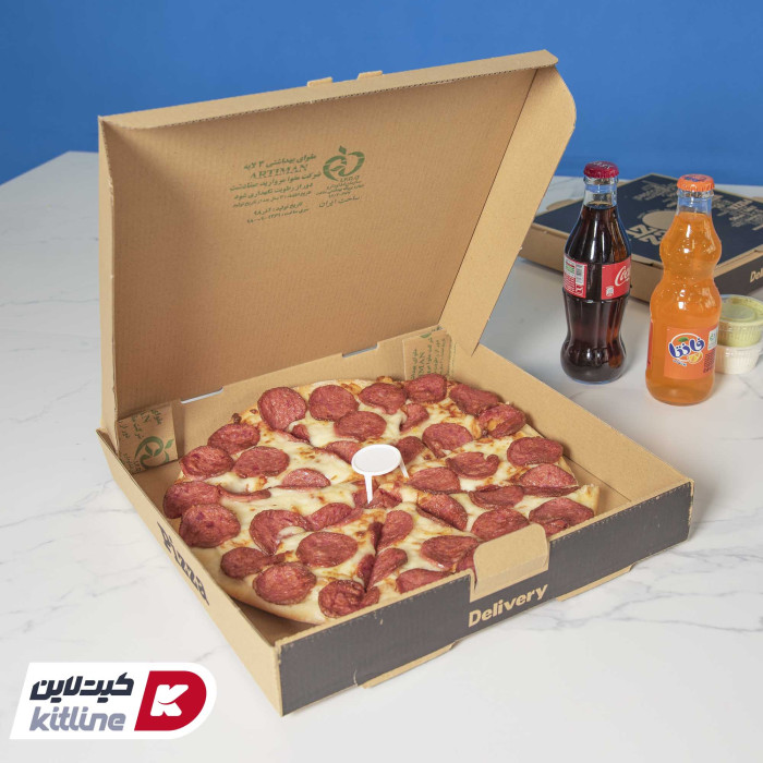 پیتزا پپرونی پر جعبه پیتزا ایفلوت چاپدار