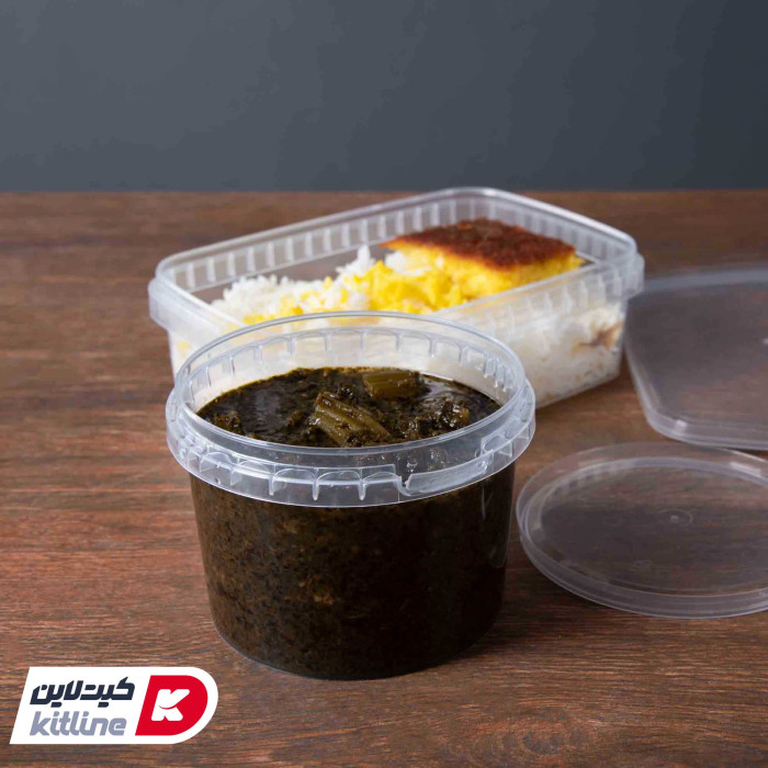 خورش قرمه سبزی داخل ظرف یکبار مصرف ۶۱۰ml شفاف همراه درب شفاف-2