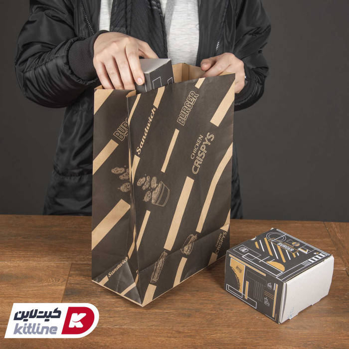 پاکت بیرون بر یکبار مصرف کاغذی کرافت مشکی ۱۳×۲۶ سانتیمتری (کارتن ۳۰۰ عددی)