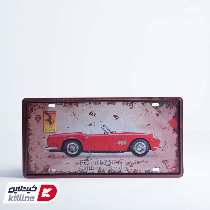 تابلو دیواری ۱۵×۳۰ سانتیمتری استیل طرح پلاک فلزی Ferrari 250 GT