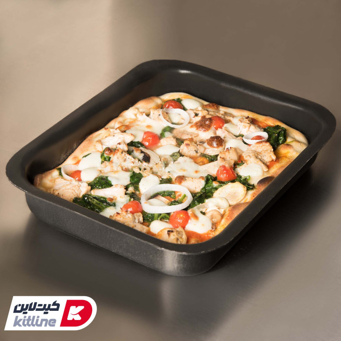 قالب پیتزا آمریکایی آلومینیومی مستطیلی ۲۴x۱۸ سانتیمتری همراه با درب کیچن تک