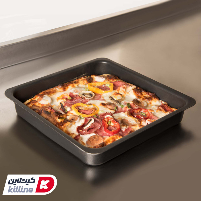 قالب پیتزا آمریکایی آلومینیومی مربعی ۲۳/۵ سانتیمتری همراه با درب کیچن تک