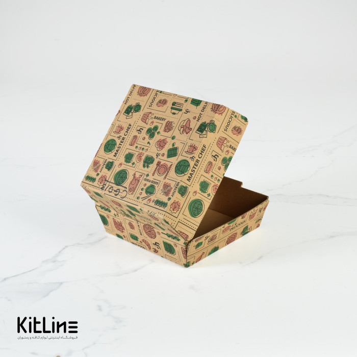 جعبه برگر یکبار مصرف کرافت ضخیم ۱۲×۱۲ سانتیمتری (کارتن ۱۰۰ عددی)
