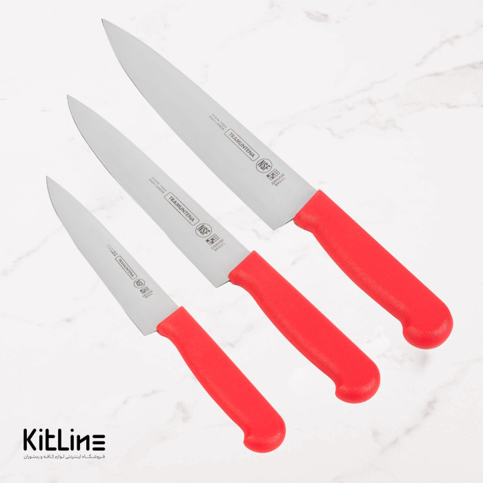 ست ۳ عددی چاقو سرآشپز بداف دسته قرمز (TRAMUNTENA)