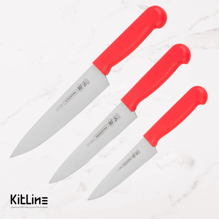 ست ۳ عددی چاقو سرآشپز بداف دسته قرمز (TRAMUNTENA)