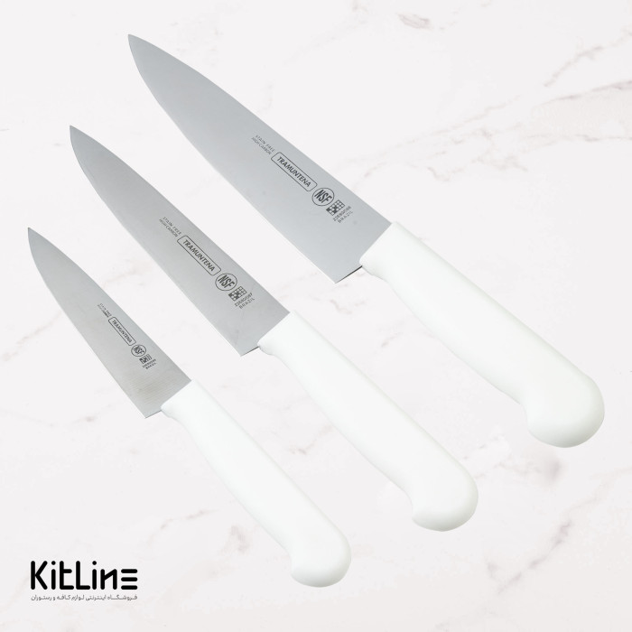 ست ۳ عددی چاقو سرآشپز بداف دسته سفید (TRAMUNTENA)