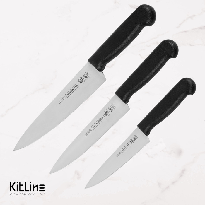 ست ۳ عددی چاقو سرآشپز بداف دسته مشکی (TRAMUNTENA)