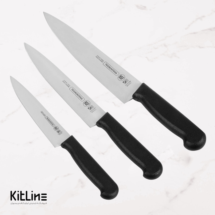 ست ۳ عددی چاقو سرآشپز بداف دسته مشکی (TRAMUNTENA)