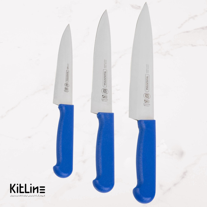 ست ۳ عددی چاقو سرآشپز بداف دسته آبی (TRAMUNTENA)