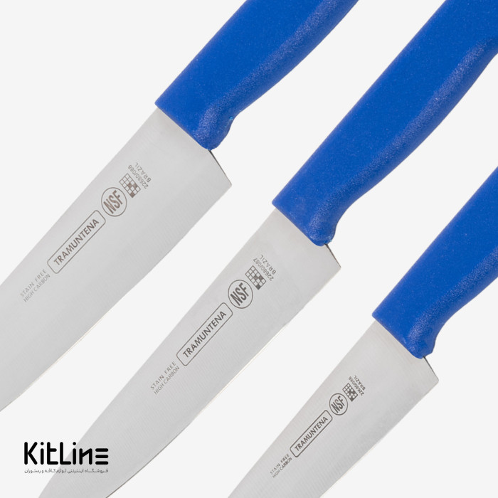 ست ۳ عددی چاقو سرآشپز بداف دسته آبی (TRAMUNTENA)