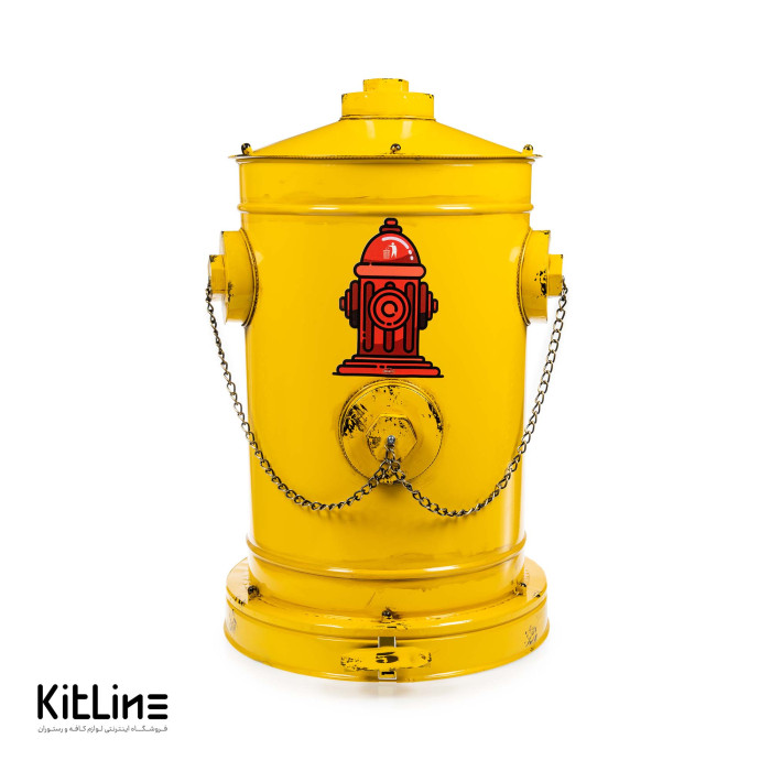 سطل زباله پدالی فلزی طرح شیر فلکه آتش نشانی زرد
