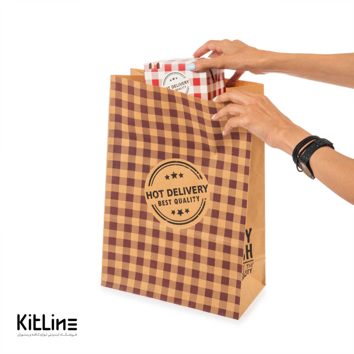 پاکت بیرون بر یکبار مصرف کاغذی کرافت ۲۹×۴۱ سانتیمتری شطرنجی بنفش (کارتن ۲۵۰ عددی)