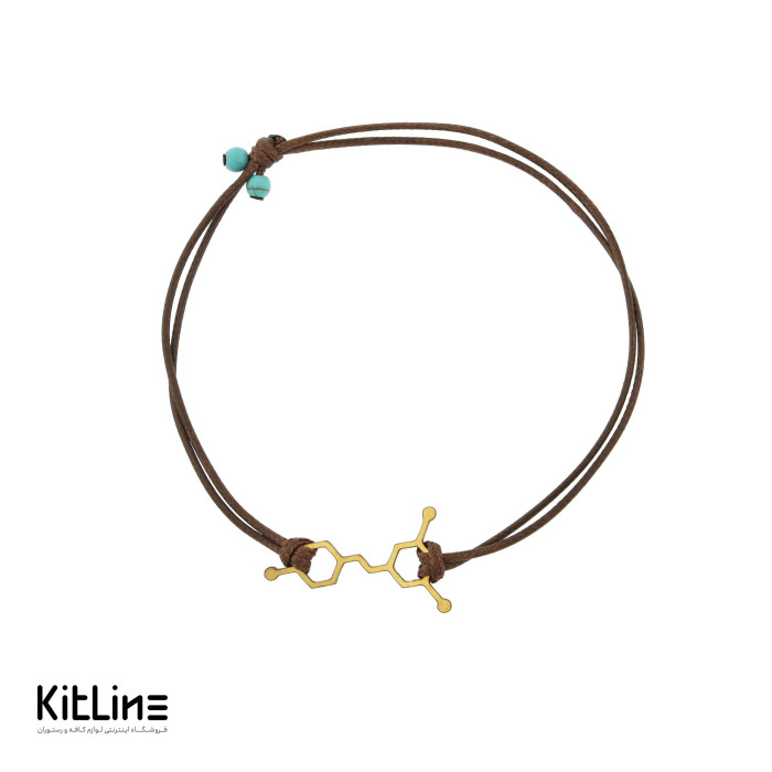 دستبند بند چرمی با پلاک استیل طرح فرمول WINE طلایی
