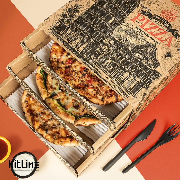 جعبه پیتزا طبقاتی کاغذی ۲۷ سانتیمتری طرح پیزا (کارتن ۵۰ عددی)
