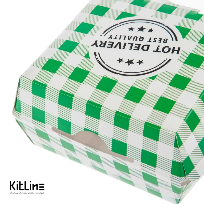 جعبه برگر یکبار مصرف کاغذی ایندربرد مک دونالدی ۱۳×۱۵ سانتیمتری شطرنجی سبز (کارتن ۲۷۰ عددی)
