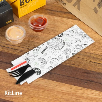 پاکت یکبار مصرف کاغذی قاشق و چنگال ۹×۲۲ سانتیمتری طرح رگباری سبز و مشکی (کارتن ۲۵۰ عددی)