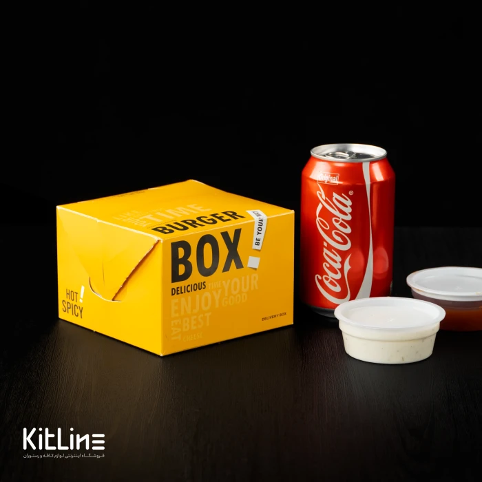 جعبه برگر یکبار مصرف ايندربرد ۱۲×۱۲ سانتیمتری زرد (کارتن ۳۰۰ عددی)