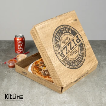 جعبه پیتزا کاغذی ایفلوت ۳۴ سانتیمتری طرح چوب (کارتن ۱۰۰ عددی)