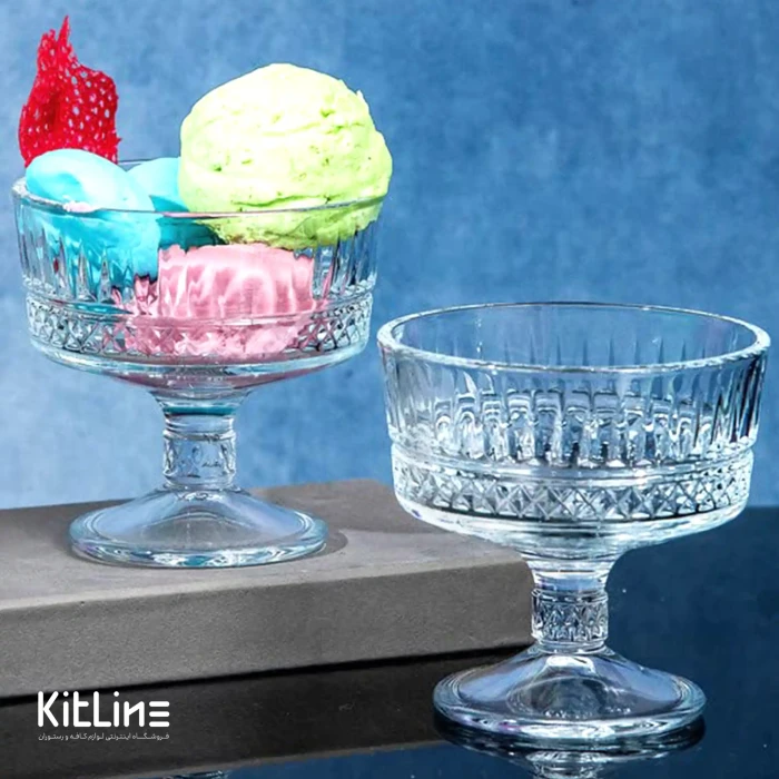 بستنی خوری شیشه ای ۲۵۰ میلی‌لیتری پاشاباغچه مدل الیسیا (ست ۲ عددی)