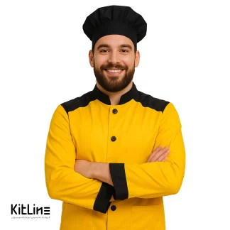 روپوش ترگال کجراه سرآشپز آستین بلند زرد جيب دار آرین جامه