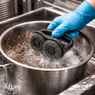 شستشوی قابلمه استیل بزرگ با فرچه سیمی دسته پلاستیکی دو قلو ۱۷ سانتیمتری بست (BEST)