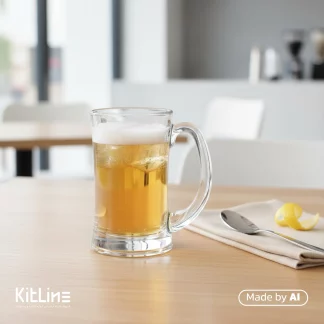 لیوان دسته دار شیشه ای ۲۷۰ میلی‌لیتری برگونوو که در آن ماشعیر سرو شده است.