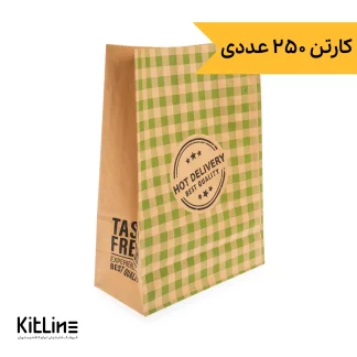 پاکت بیرون بر یکبار مصرف کاغذی کرافت ۲۹×۴۱ سانتیمتری شطرنجی سبز (کارتن ۲۵۰ عددی)