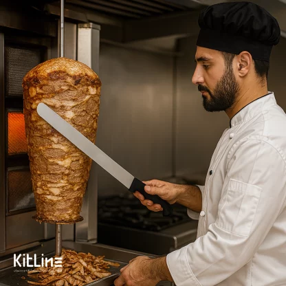 برش کباب ترکی با چاقو کباب ترکی ۵۲ سانتیمتری دسته مشکی