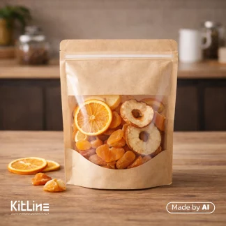 بسته بندی میوه های خشک شده در پاکت ایستاده زیپ دار شفاف کرافت ۲۴×۱۶ سانتیمتری نیکان (کارتن ۵ کیلوگرمی)
