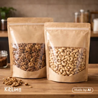 بسته بندی بادام زمینی و گردو در پاکت ایستاده زیپ دار شفاف کرافت ۲۹×۲۰ سانتیمتری نیکان (کارتن ۵ کیلوگرمی)