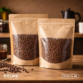 بسته بندی دان قهوه در پاکت ایستاده زیپ دار شفاف کرافت ۳۴×۲۴ سانتیمتری نیکان (کارتن ۵ کیلوگرمی)