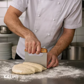 برش خمیر با کاردک خمیر استیل دسته چوبی نمره ۱۶ کوکینگ فلیم