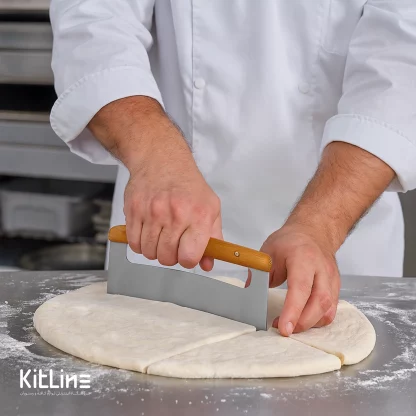 برش خمیر با کاردک خمیر استیل دسته چوبی نمره ۲۶ کوکینگ فلیم
