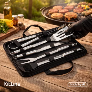 کیف لوازم باربیکیو ۵ تکه بست (BEST) در کنار گریل باربیکیو