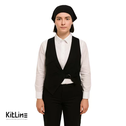 جلیقه لینن مشکی سگک دار سارا فرم