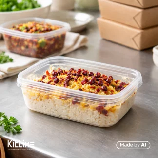 سرو برنج در ظرف یکبار مصرف ۲۵۰ میلی لیتری شفاف همراه درب پولاد پویش (کارتن ۱۷۰ عددی)